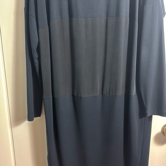 Cos Navy Mixed Media Silk 3/4 Sleeve Tunic Dress Minimalist Lagenlook Small - Picture 5 of 9